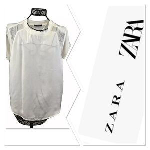 Zara WB Collection Sz S White Top Short Sleeve Sheer